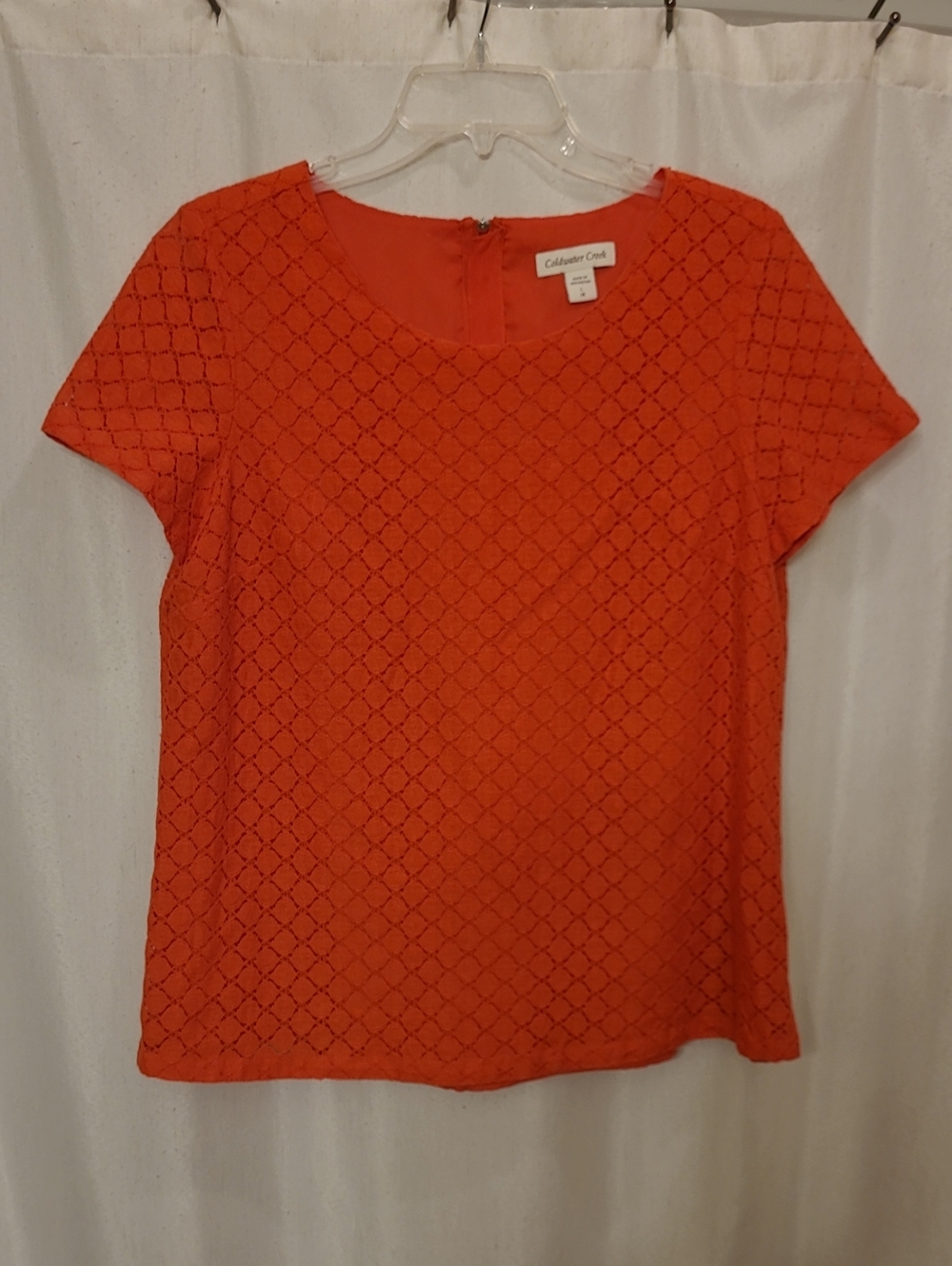 Coldwater Creek Orange Eyelet Short Sleeve Blouse